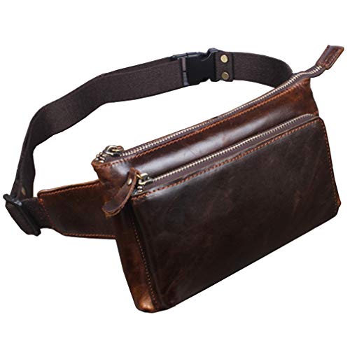 KPYWZER Vintage Leather Waist Bag Fanny Pack for Men Women Hip Bum Bag with Adjustable Strap for Outdoors Workout Traveling Casual Running Hiking Cycling Brown - Image 2