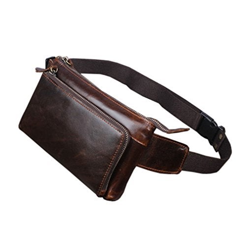 KPYWZER Vintage Leather Waist Bag Fanny Pack for Men Women Hip Bum Bag with Adjustable Strap for Outdoors Workout Traveling Casual Running Hiking Cycling Brown - Image 1