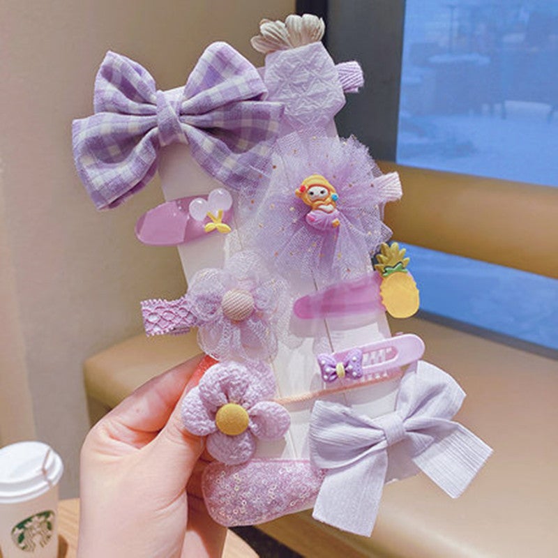 Loquat Korean New Childrens Hairpin Princess Set Hair Accessories Girls Mesh Shredded Hair Cute Baby Hair Headwear 4# purple bow 10-piece set-card