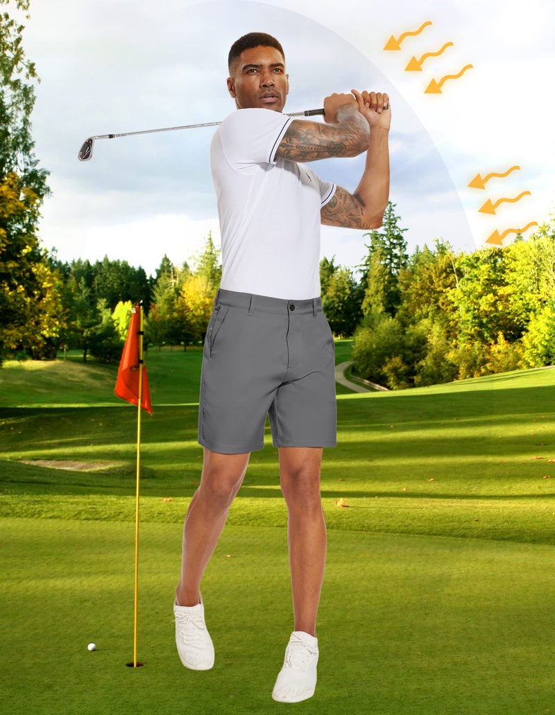 PULI Golf Shorts Men Hybrid Casual Stretch Hiking Quick Drying Classic Relaxed Fit 7 Inch Inseam with Pockets Grey 30 - Image 3