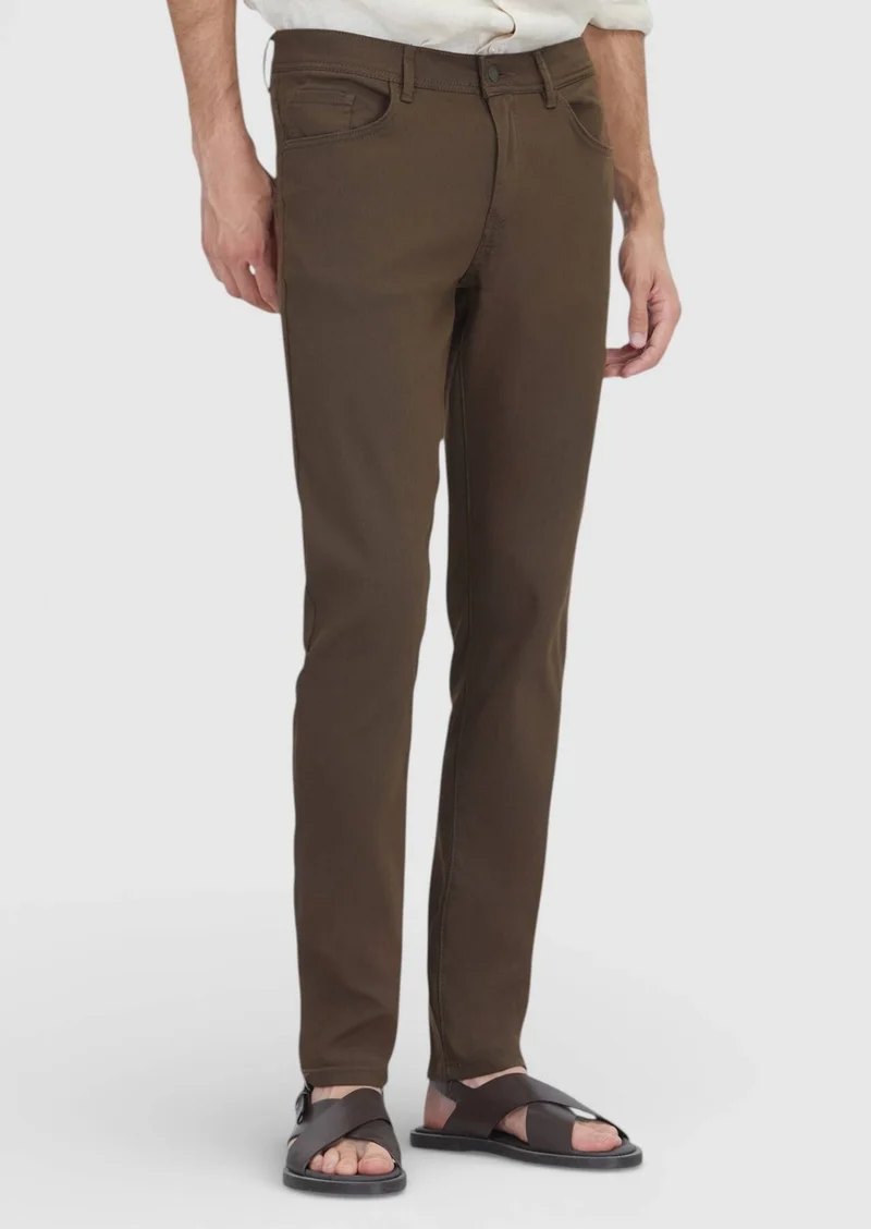 RAMSEY Brown Weaving Slim Fit Casual Cotton Blended Trousers