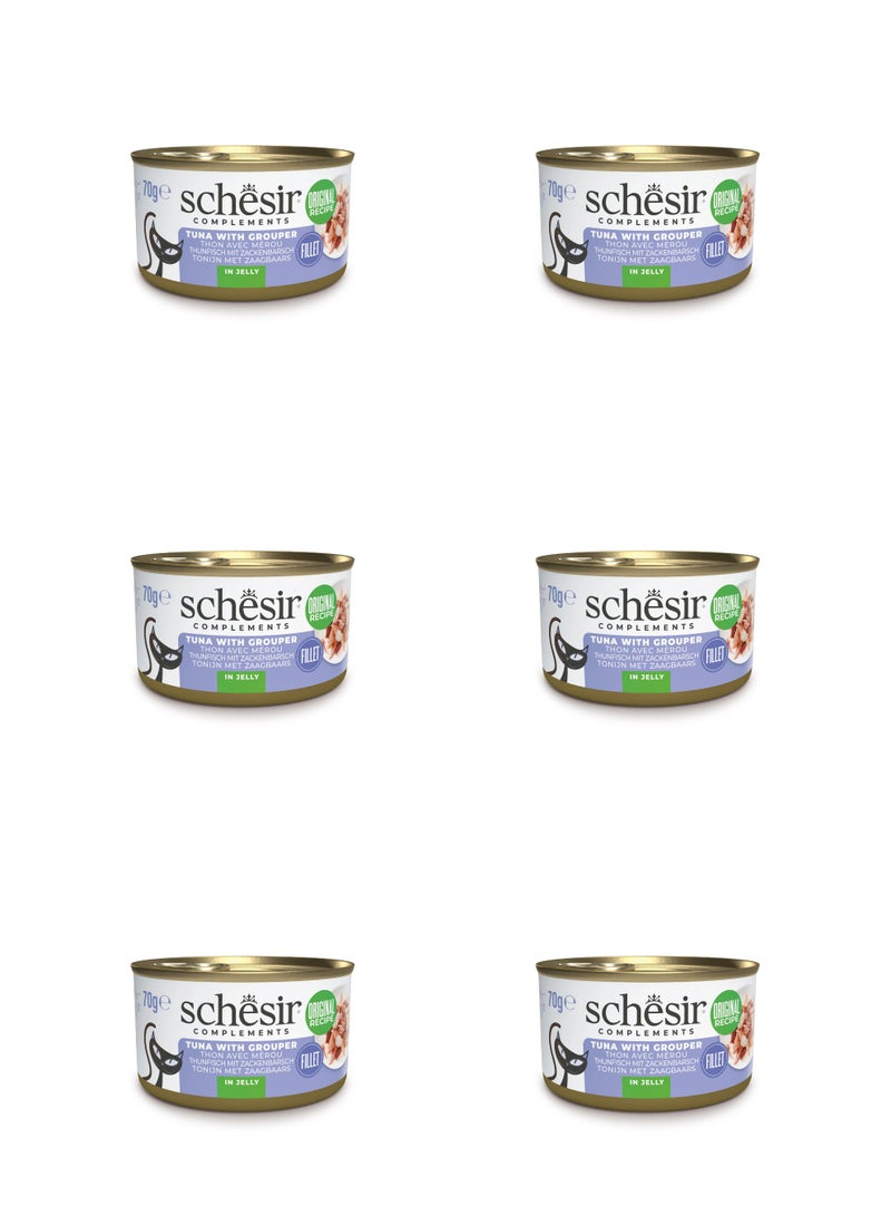 شيسر طعام القطط الرطب من شيسير كومبليمينتس في علبة جيلي - تونة مع سمك الهامور 70 جم × 6 قطع - Image 1