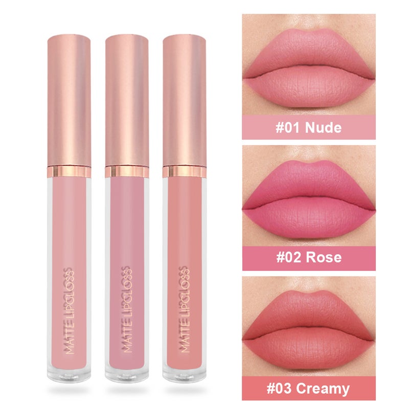 3 Nudelipgloss Lip Glaze Set Non-Stick Cup Non-Fading Lip Gloss Velvet Matte Set Matte - Image 1