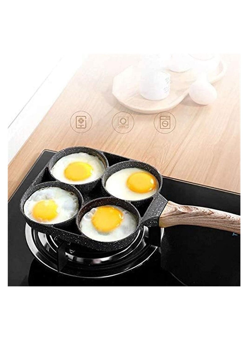 Kitchen Nonstick Frying Pans 4 Hole Omelet Pan For Burger Eggs Ham Pancake Maker Wooden Handle Frying Pot Non-Stick Cooking Breakfast - Image 5