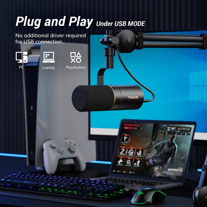 TONOR TONOR Dynamic Microphone, USB/XLR PC Microphone for Podcast, Recording, Live Streaming & Gaming, XLR Cardioid Studio Mic Music Voice-Over with Quick Mute, Headphone Output, Volume Control TD510  - Image 4
