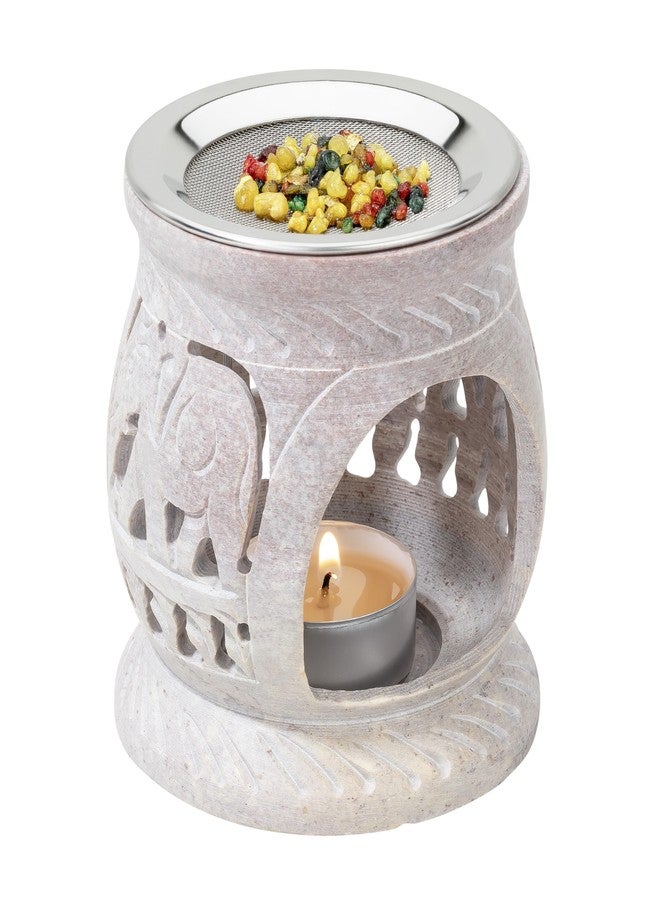 MaMeMi Soapstone Incense Burner with Strainer | 3.34 Inch Height & 3.15 Inch Diameter | Handmade Natural Stone Incense Holder for Gentle Aromatherapy with Tea Light | Decorative Meditation Accessory - Image 1