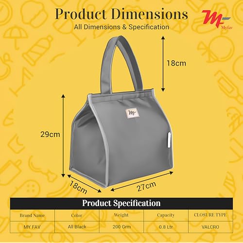 Myfav MY FAV Large Insulated Lunch Bag | 14L Hot & Cold Tiffin Bag for Office Men, Women, Boys & Girls | Spacious Lunch Box Bag for School & Travel | Durable Polyester, Leakproof & Portable(Grey) - Image 2