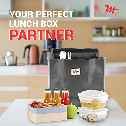 Myfav MY FAV Large Insulated Lunch Bag | 14L Hot & Cold Tiffin Bag for Office Men, Women, Boys & Girls | Spacious Lunch Box Bag for School & Travel | Durable Polyester, Leakproof & Portable(Grey) - Image 5