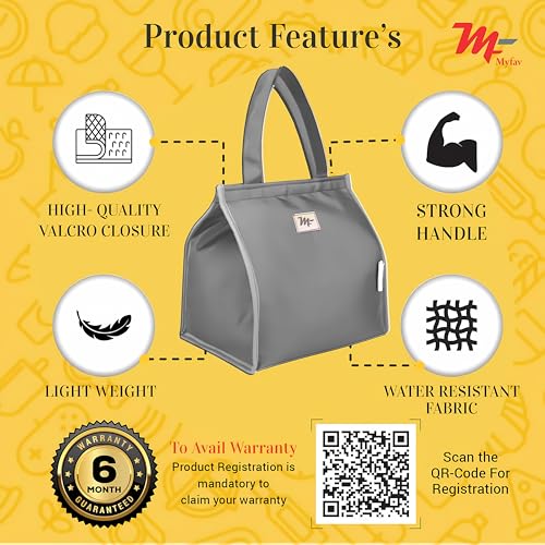 Myfav MY FAV Large Insulated Lunch Bag | 14L Hot & Cold Tiffin Bag for Office Men, Women, Boys & Girls | Spacious Lunch Box Bag for School & Travel | Durable Polyester, Leakproof & Portable(Grey) - Image 4