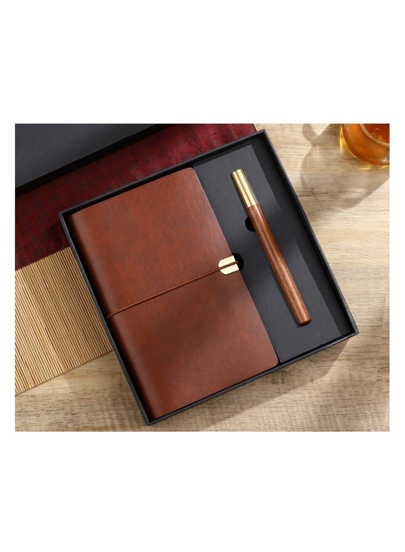 A6 Lined Leather Diary Notebook Personalized Hardcover Journal Set with Pen and Gift Box 136 s 68 Thick Lined Paper Daily Journal for Men and Women for School Travel Business Work Home Writing