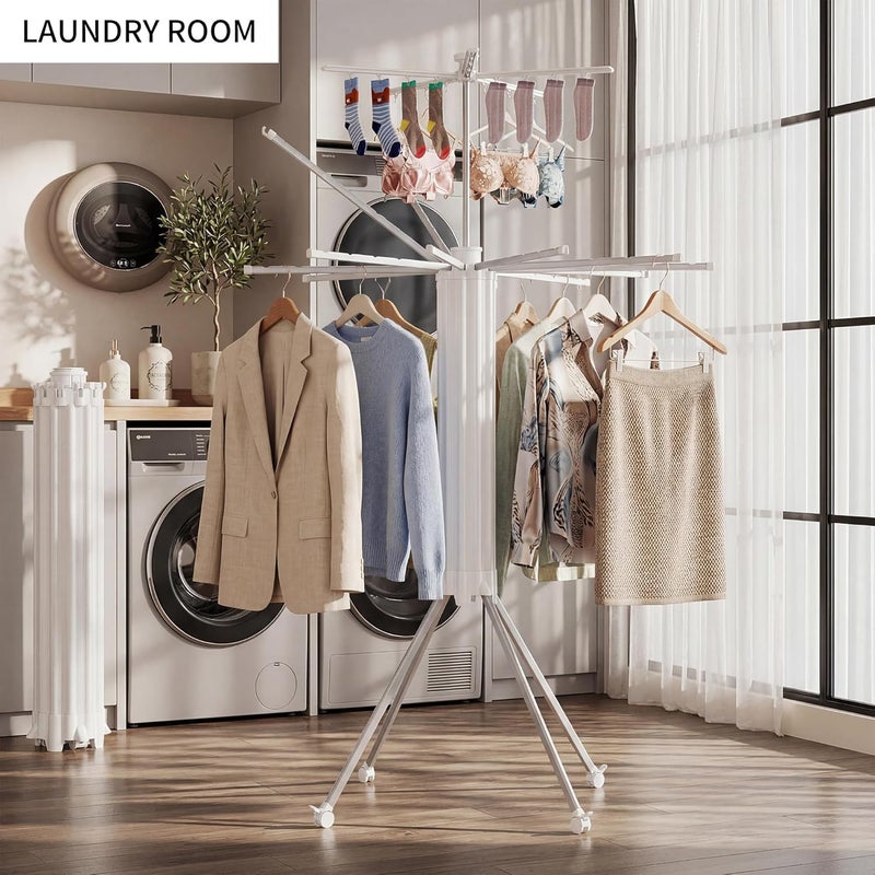 RFOUO Clothes Drying Rack Aluminum-4 Legs 16rods Double Layer, Portable Foldable Drying Rack,Space Saving Laundry Drying Rack,Drying Rack Clothing for Laundry Bedroom Household - Image 2