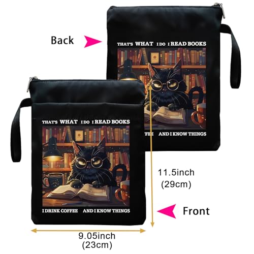 Maydvdv Inspirational Quotes Book Sleeve, Book Covers with Zipper, Book Sleeves for Book Lovers, Cat Book Pouch Protector, That's What I Do I Read Books I Drink Coffee and I Know Things - Image 2