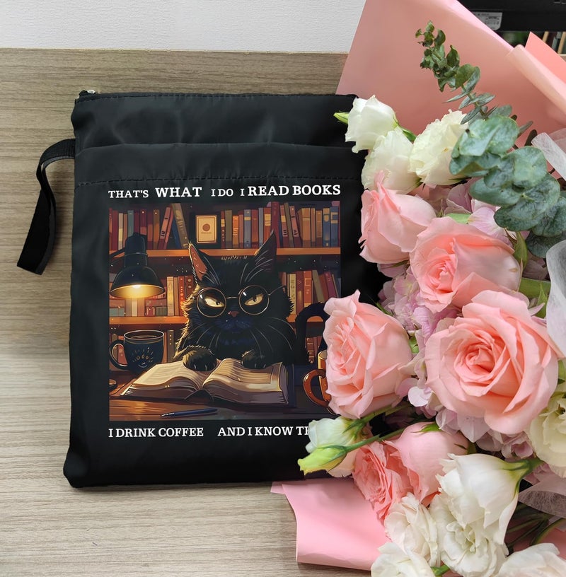 Maydvdv Inspirational Quotes Book Sleeve, Book Covers with Zipper, Book Sleeves for Book Lovers, Cat Book Pouch Protector, That's What I Do I Read Books I Drink Coffee and I Know Things - Image 3