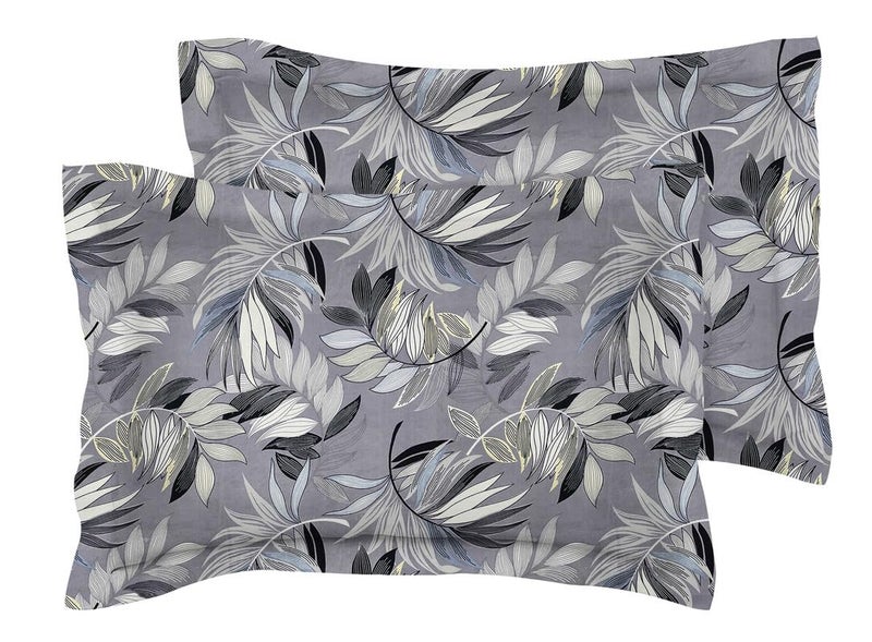 VAS COLLECTIONS 10 Pcs Cotton Floral Pillow Cover Set (5 Pairs) | 180 TC Supersoft Brushed Microfiber - Breathable & Wrinkle Free - 10 Pcs Set | Grey - Image 4