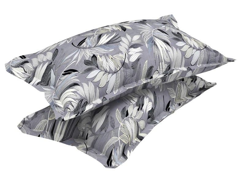VAS COLLECTIONS 10 Pcs Cotton Floral Pillow Cover Set (5 Pairs) | 180 TC Supersoft Brushed Microfiber - Breathable & Wrinkle Free - 10 Pcs Set | Grey - Image 2