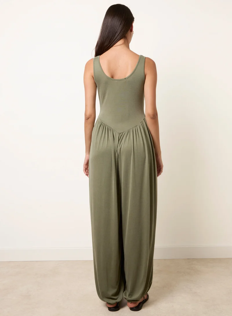 Blue Vanilla Jersey Balloon Leg Jumpsuit With Pockets
