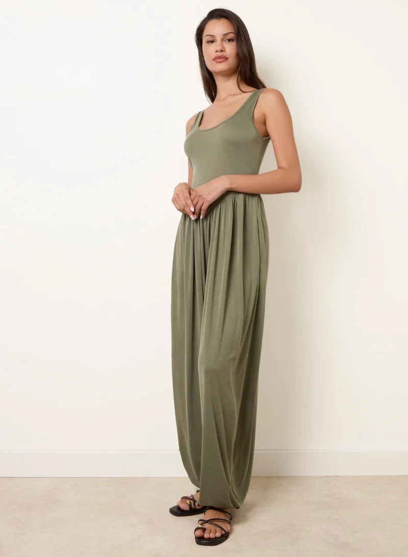 Blue Vanilla Jersey Balloon Leg Jumpsuit With Pockets