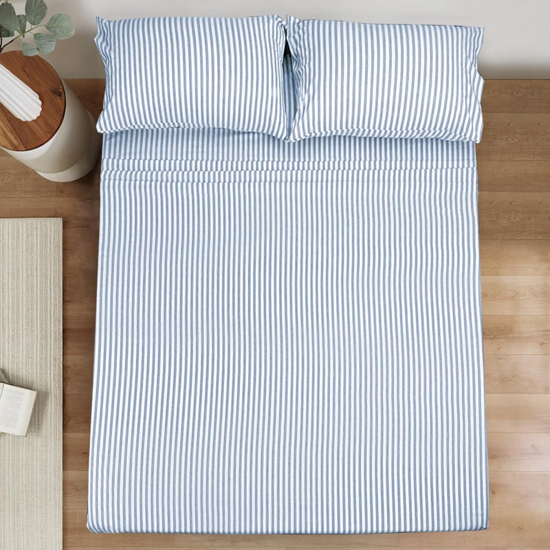 Mejoroom Striped Full Size Sheets - 1800TC Luxury Full Sheets with 16 Inch Deep Pocket - Premium Bedding Collection - Extra Soft, Breathable, Wrinkle, Fade & Stain Resistant - 4 Piece (Blue Stripe) - Image 2