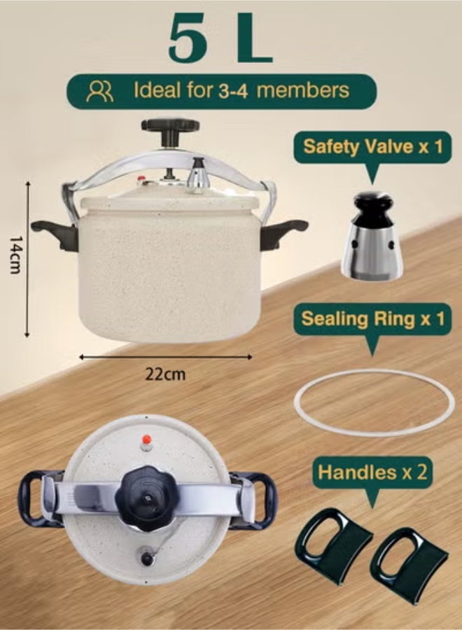 TORNADO 5L White Pressure Cooker | Granite Coating for Easy Cleaning, Reinforced Aluminum Alloy Design, Energy-Saving Fast Cooking Solution for Small Families - Image 3