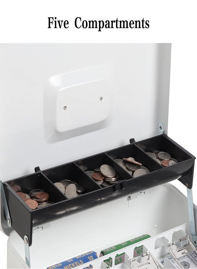 Parrency Cash Box with Money Tray and Key Lock, Large Money Box, 5 Compartments for Cions & 4 Spring-Loaded Clips for Bills, 11 4/5" x 9 2/5" x 3 1/2", White - Image 3