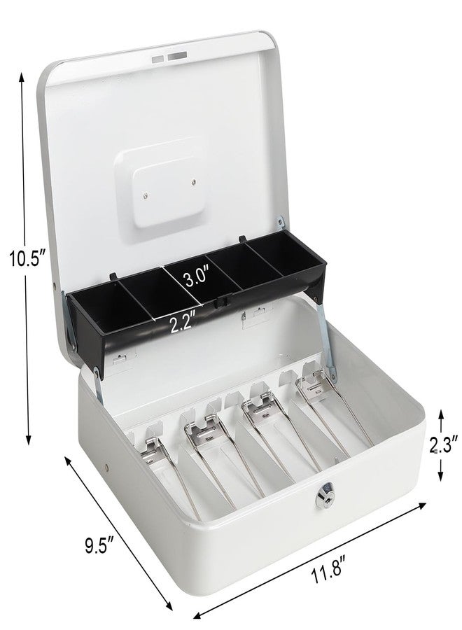 Parrency Cash Box with Money Tray and Key Lock, Large Money Box, 5 Compartments for Cions & 4 Spring-Loaded Clips for Bills, 11 4/5" x 9 2/5" x 3 1/2", White - Image 2