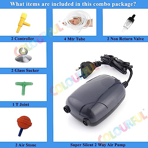 COLOURFUL® - Aquarium Silent Air Pump | Mini Aerator/Oxygen Pump for Aquarium Fish Tank or Pond | with Accessories (2Way - #390, Combo-1) - Image 3