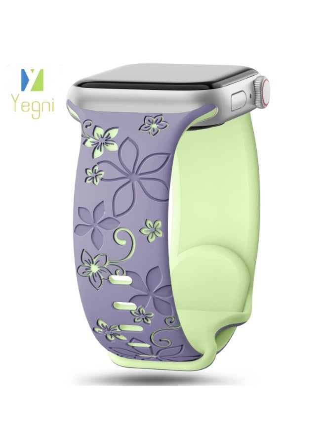 Yegni 2PCS Suitable for Apple iWatch floral bauhinia laser-engraved silicone watch band Apple Watch 3D engraved watch band - Image 2