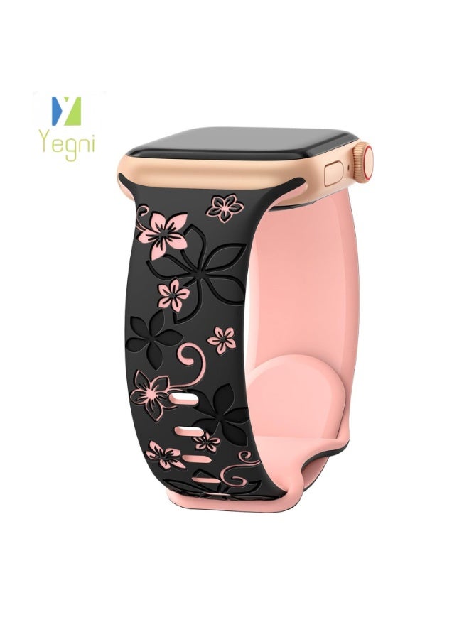 Yegni 2PCS Suitable for Apple iWatch floral bauhinia laser-engraved silicone watch band Apple Watch 3D engraved watch band - Image 3
