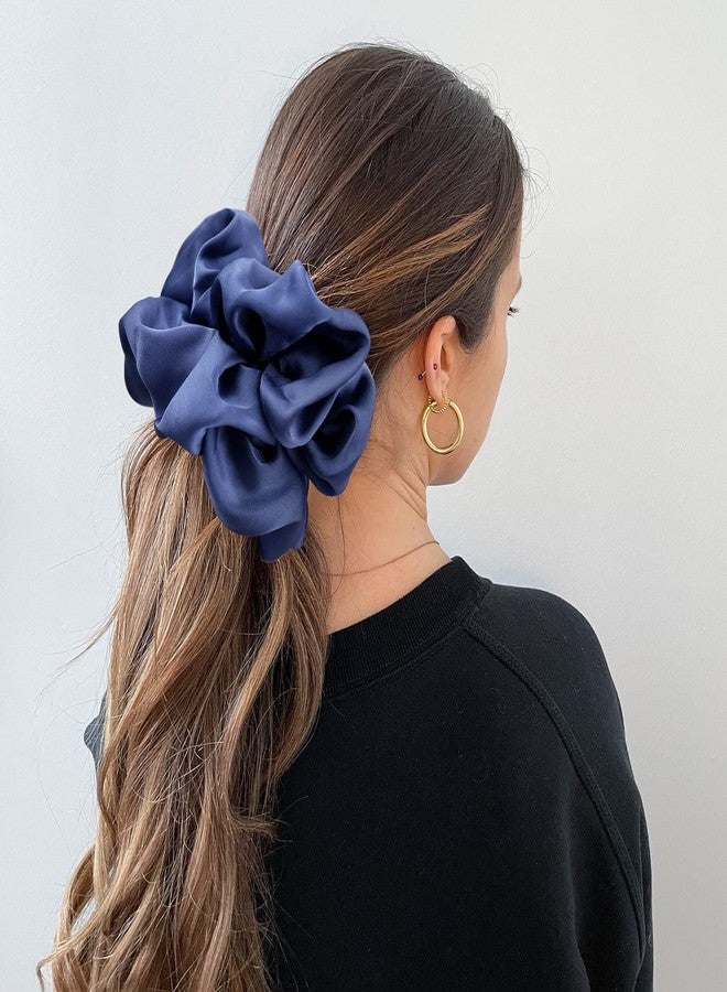 CEELGON Big Real Silk Scrunchies for Women Large Scrunchie Satin Oversized Silk Thick Elastic Hair Ties Jumbo Hair Scrunchies 3 Pack (black,pink,blue) - Image 4
