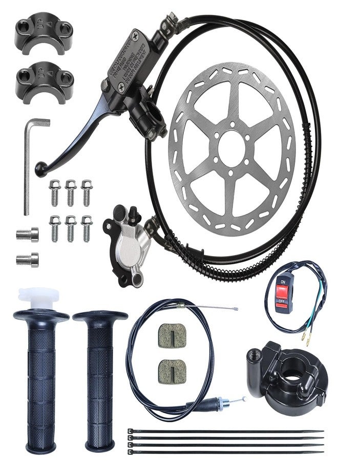 HOOUP Mini Bike Left Hydraulic Brake Caliper System 180mm Disc Brake Rotor with Throttle Cable Grips Assembly for 79cc 97cc 2.8HP Predator Baja DoodleBug Dirt Bug DB30 Blitz Mini Bike Mini Moto Black - Image 1