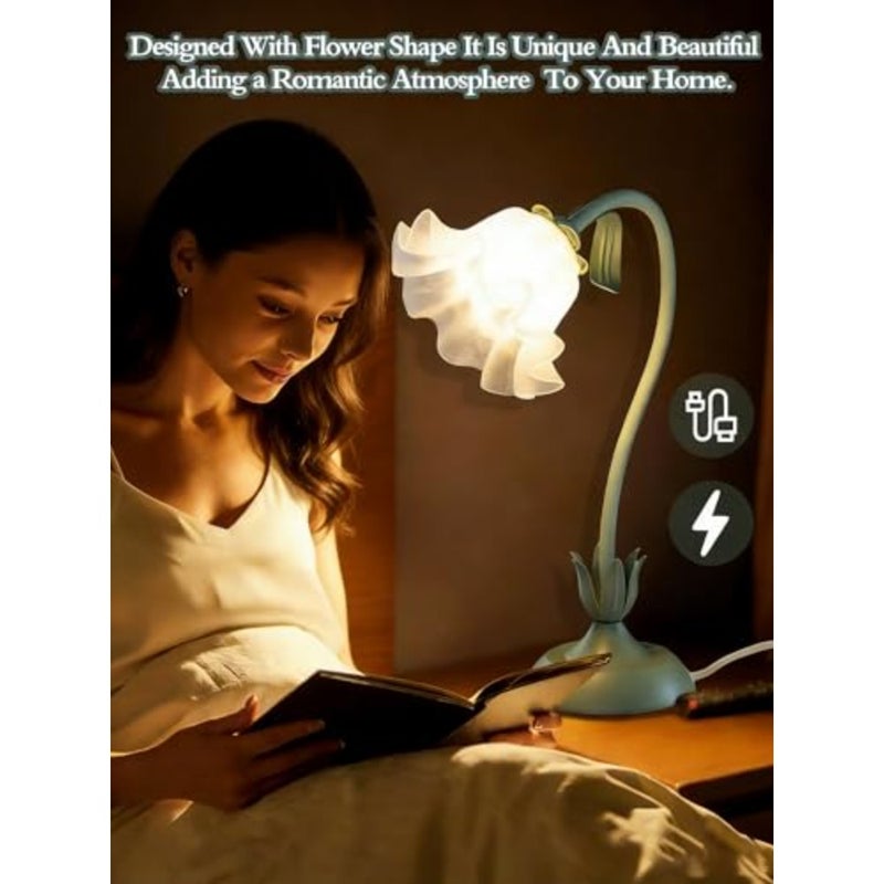 مصباح طاولة على شكل زهرة، إضاءة LED للقراءة بجانب السرير، ضوء ليلي على شكل زهرة عتيقة، 3 أوضاع ألوان لمصابيح السرير Kawaii ديكور، غرفة المعيشة وغرفة النوم ومصابيح الطاولة ديكور المنزل باللون الأخضر - Image 3