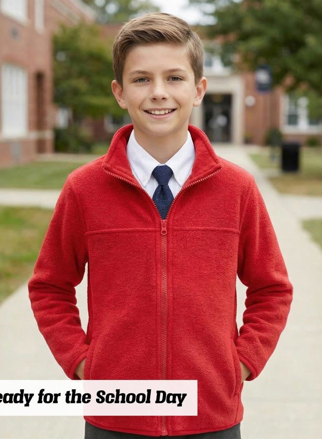 Spring&Gege Youth Solid Full-Zip Polar Fleece Jacket for Children, Red, 11-12 Years - Image 2