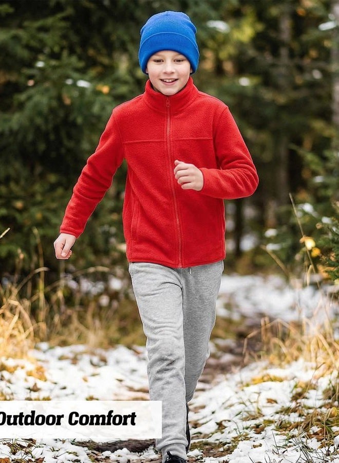 Spring&Gege Youth Solid Full-Zip Polar Fleece Jacket for Children, Red, 11-12 Years - Image 3