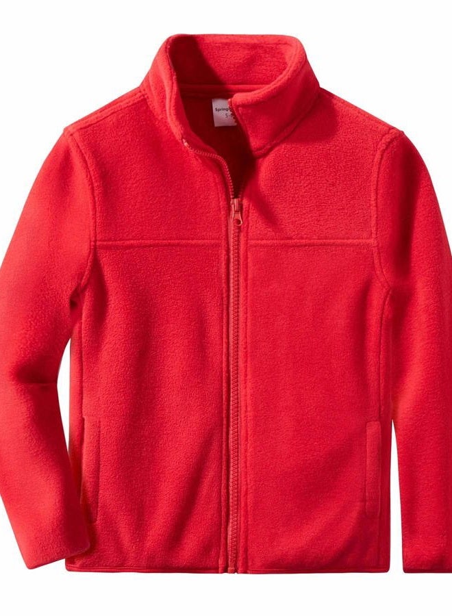 Spring&Gege Youth Solid Full-Zip Polar Fleece Jacket for Children, Red, 11-12 Years - Image 1