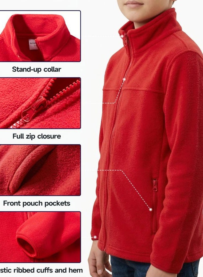 Spring&Gege Youth Solid Full-Zip Polar Fleece Jacket for Children, Red, 11-12 Years - Image 5