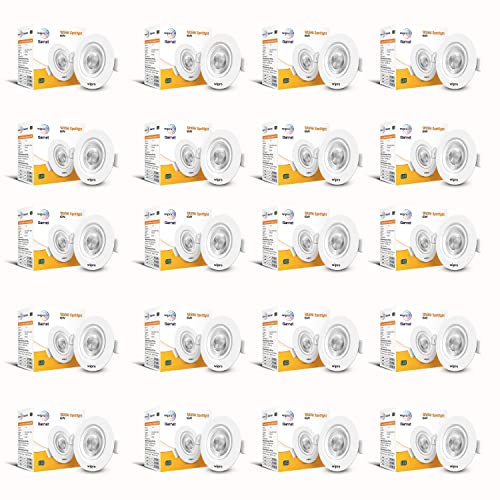 wipro Polycarbonate Garnet 6W Round Led Wave Spotlight|Cob Spotlight for Ceiling|Warm White Light (2700K)|Adjustable Design|Recessed Tiltable Downlighter for False Ceiling|Cutout-75 Mm|Pack of 20 - Image 1