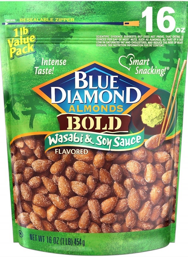 Blue Diamond Almonds Wasabi & Soy Sauce Flavored Snack Nuts, 16 Oz Resealable Bag (Pack of 1) - Image 1