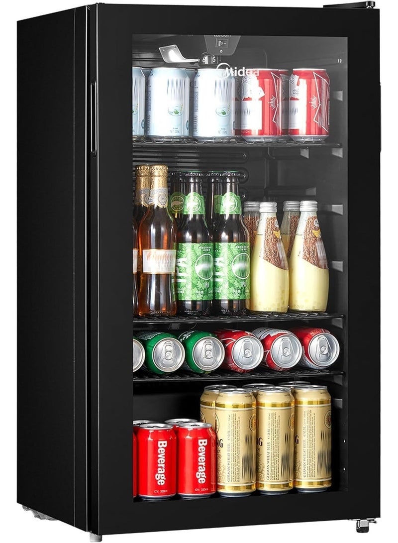 Midea Freestanding Single Door Beverage Cooler With 150L Gross & 93L Net Capacity, Air-Cooled Thermostatic Wine Cabinet, Compact Cooler With Glass Door, Recessed Handle, Black - MDRW150FGG22AE 150 L 220 kW MDRW150FGG22AE black - Image 1