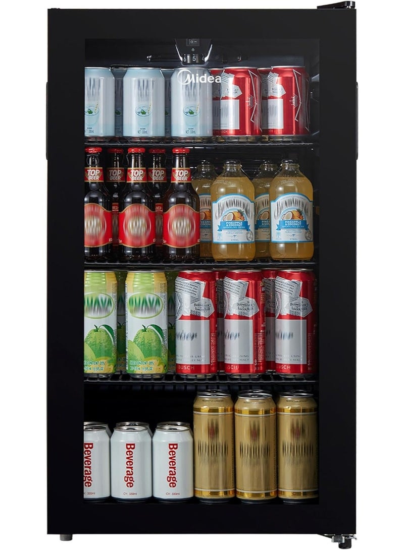Midea Freestanding Single Door Beverage Cooler With 150L Gross & 93L Net Capacity, Air-Cooled Thermostatic Wine Cabinet, Compact Cooler With Glass Door, Recessed Handle, Black - MDRW150FGG22AE 150 L 220 kW MDRW150FGG22AE black - Image 2