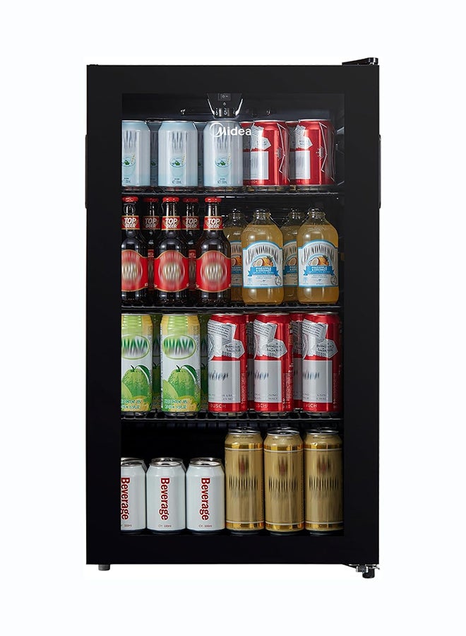 Freestanding Single Door Beverage Cooler With 150L Gross & 93L Net Capacity, Air-Cooled Thermostatic Wine Cabinet, Compact Cooler With Glass Door, Recessed Handle, 150 L 220 kW MDRW150FGG22AE black