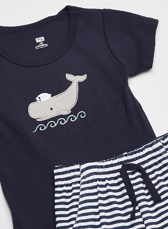 hudson baby Hudson Baby Unisex Baby Cotton Bodysuit, Shorts and Shoe Set, Sailor Whale, 3-6 Months  - Image 2