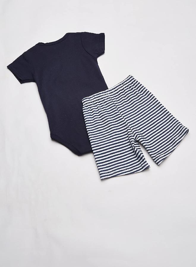 hudson baby Hudson Baby Unisex Baby Cotton Bodysuit, Shorts and Shoe Set, Sailor Whale, 3-6 Months  - Image 3