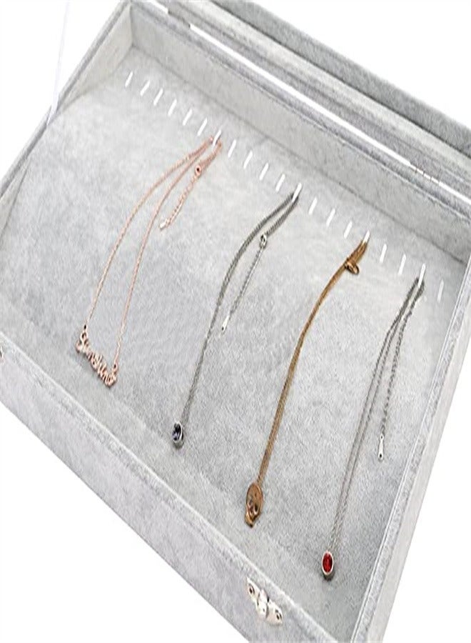 ORiTi Ice Velvet 20 Hooks Jewelry Showcase for Necklace Box Stackable Glass Top Lockable  - Image 4