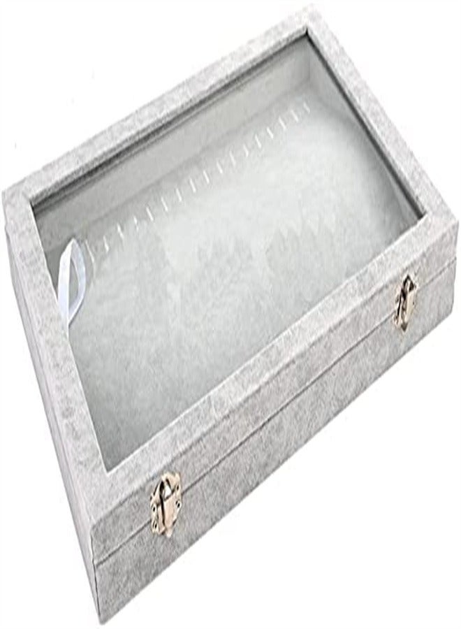 ORiTi Ice Velvet 20 Hooks Jewelry Showcase for Necklace Box Stackable Glass Top Lockable  - Image 5