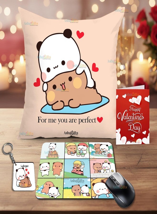 Dudu Bubu Cushion/Pillow, Bubu Dudu Mouse Pad, Keyring, Romantic Quote, Cute Bear Theme Gift Set Gifts for Valentine for Lover at-3 - Image 1