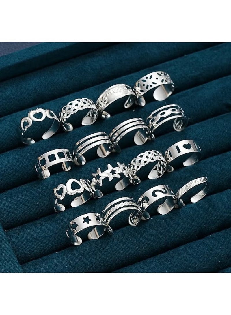 Huitich 16-Piece silver Color Ring Set for Women Sizes 4.15, 5, 5.25, 5.5, 5.6, 6, 6.5, 6.6, 7, 7.25, 7.5, 7.6 - Image 3