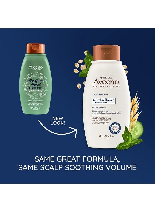 Aveeno Fresh Greens Blend Sulfatefree Conditioner With Rosemary Peppermint & Cucumber To Thicken & Nourish Clarifying & Volumizing For Thin Or Fine Hair Parabenfree 12Oz - Image 3