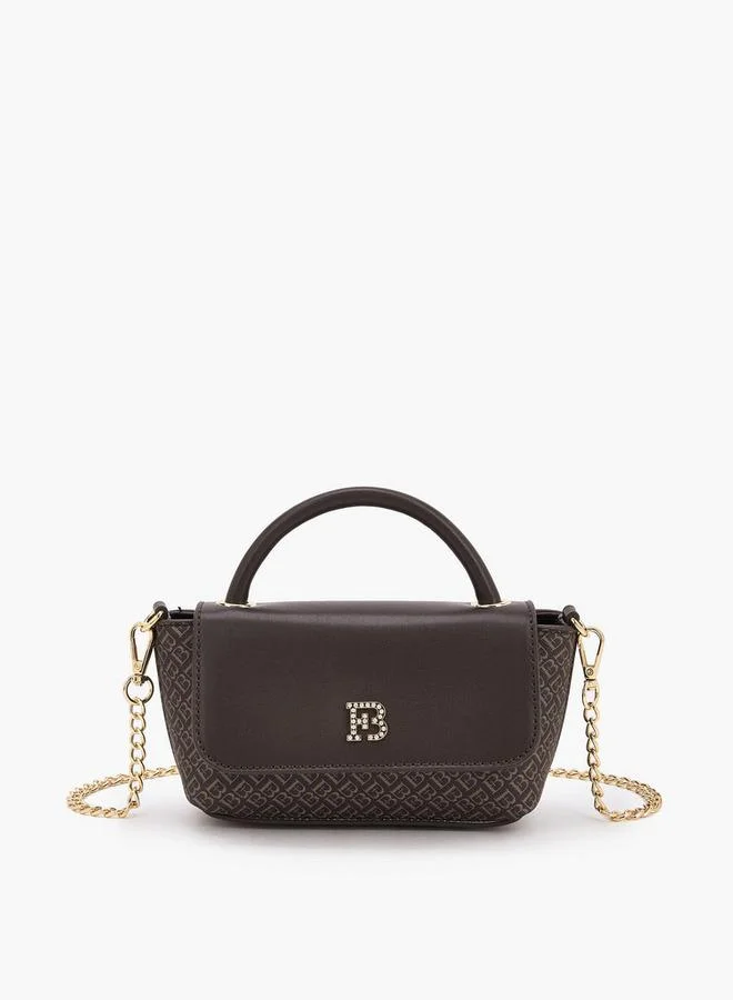 Monogram Print Crossbody Bag With Chain Strap