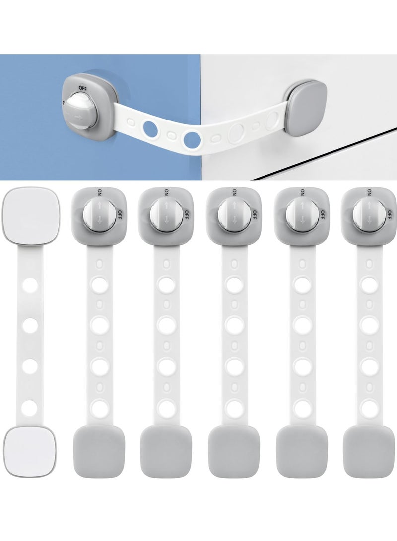 Child Safety Cabinet Locks 6 Pack No Drill Adhesive Baby Proof Drawer Straps Easy Install Grey White - Image 1