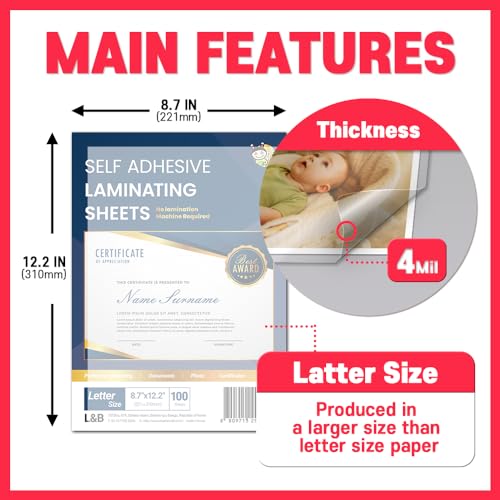 Hashi No Heat Laminating Sheets Self Sealing 8.7 x 12.2 Inch, 20 Pack, 4mil Thickness, Transparent, No Machine Self Adhesive Laminating Sheets, Protect documents and Photos [Letter Size] by HA SHI - Image 5